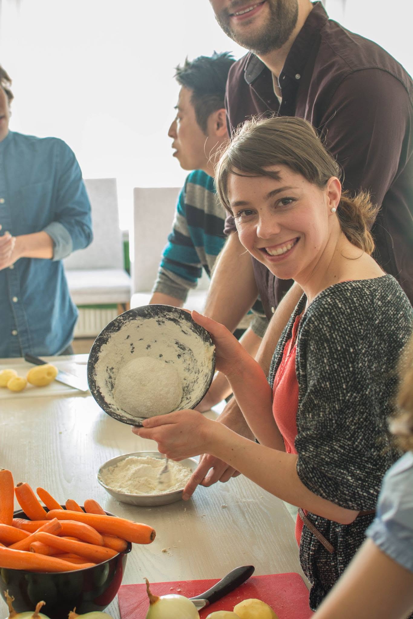 Preparing food at the Japanese cooking workshop